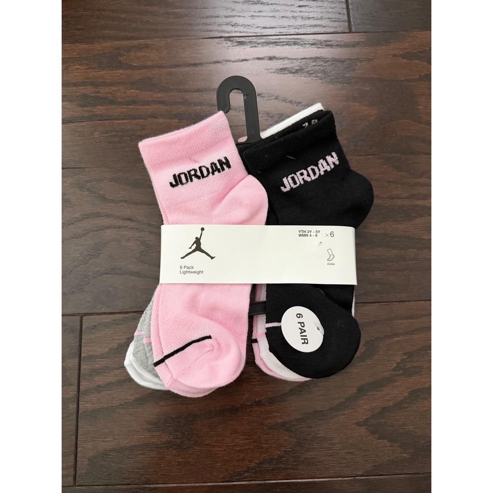 Jordan Ankle Socks 6 Pack Pink Black White Grey Youth 3Y-5Y Women 4-6 WJ0139-A9Y